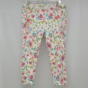 White W Colorful Floral Print Capri Stretchy Jeggings Whimsical Garden Fairy